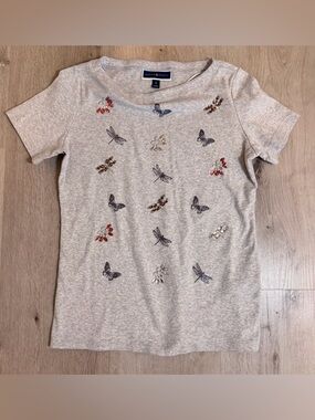 Karen Scott Embellished Butterfly & Dragonfly Boatneck Top